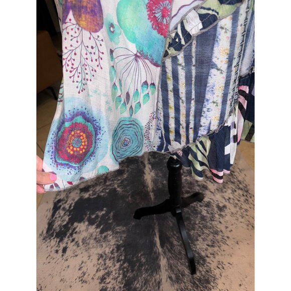 Paris Tunic Top L Multicolor Patchwork Boho Style Relaxed Casual Blouse Loose Fi - Picture 8 of 10